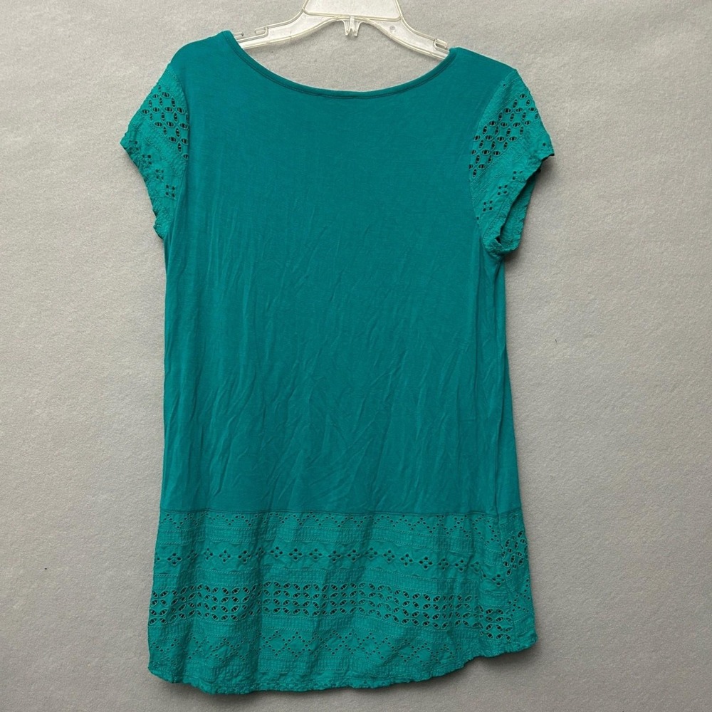 Joseph A. Womens Medium Top Teal Eyelet Lace Trim Boho Cottagecore Knit Blouse - Picture 7 of 10